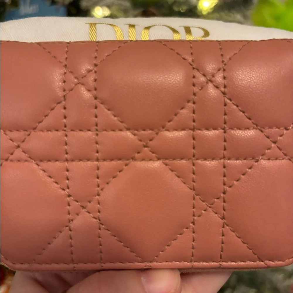 Dior Pink Cannage Quilted Compact Zippy Wallet W/ Charms & OG Tag RETAIL $640